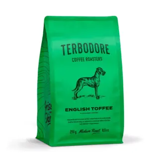 Terbodore English Toffee flavoured coffee beans 250g bag freshly roasted in South Africa with smooth toffee butterscotch notes