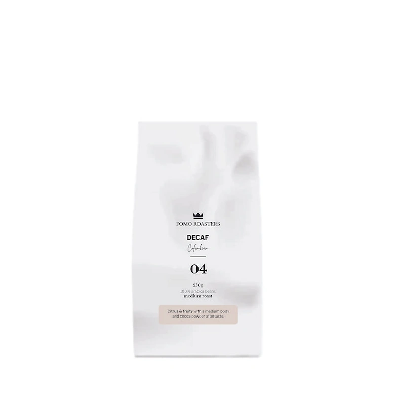 Collection of freshly roasted coffee beans packages, medium to dark roasts for every taste Decaf Colombia Swiss Water Medium Roast Coffee Beans 100% Arabica Single Origin Fomo Roasters South Africa 250g 1kg